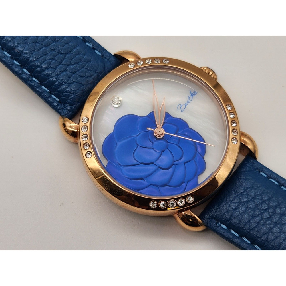 Bertha Quartz Daphne Collection Rose Gold And Blue Leather Watch 38mm